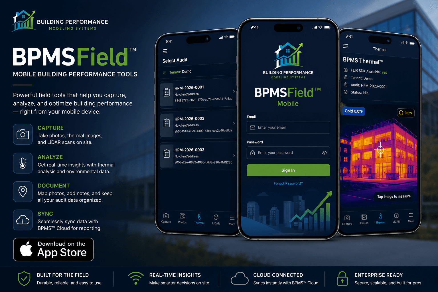 BPMSField Mobile App - Select Audit, Thermal Analysis, and Cloud Connected